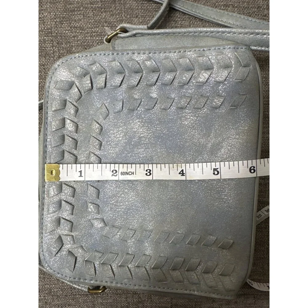 Maurices Light Blue Faux Leather Crossbody Handbag Purse Woven Detail Adj Strap - Picture 6 of 6